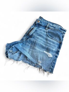 American Eagle Distressed Denim Shorts Size 12 High Rise Cutoff
